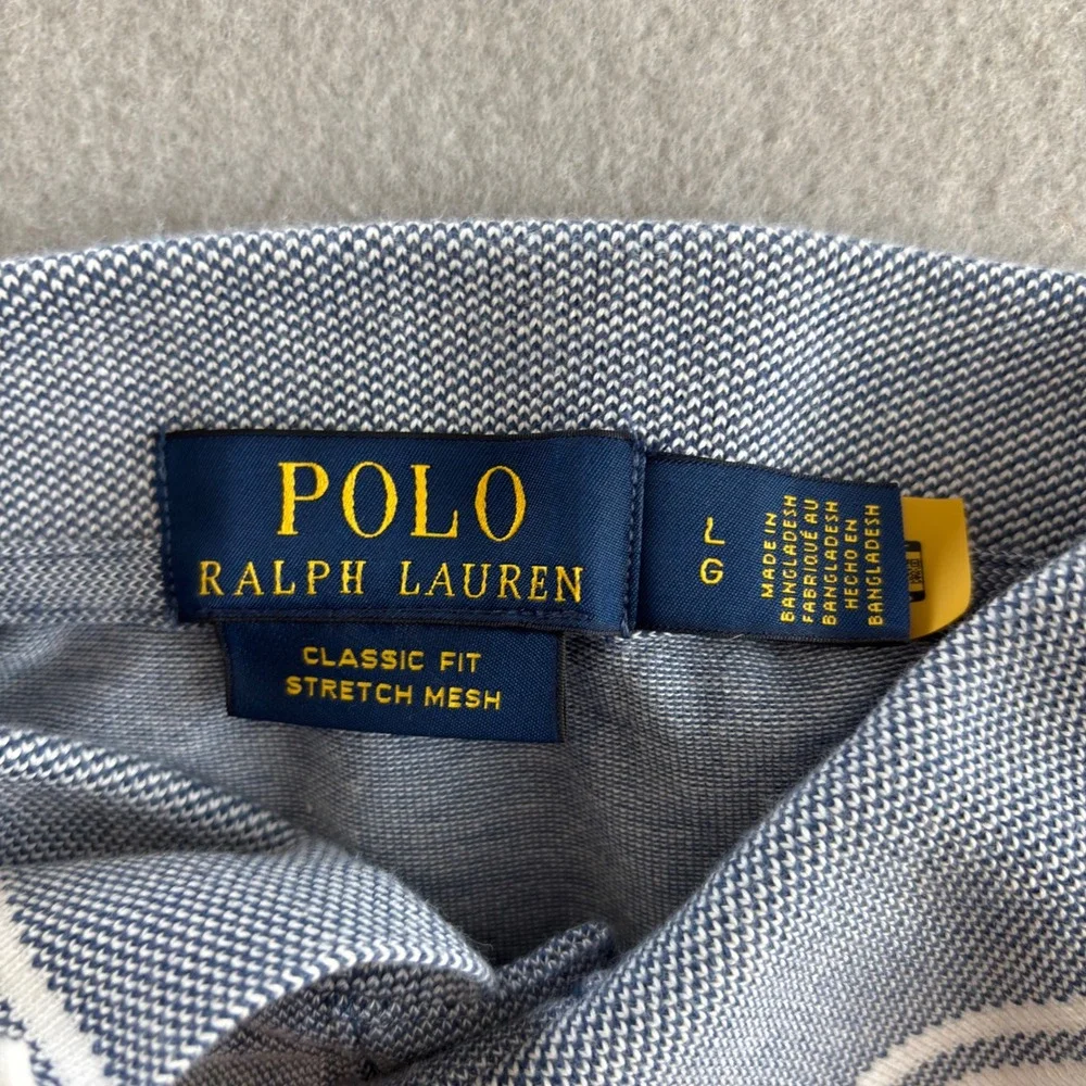 Polo Ralph Lauren Mens Classic Fit Stretch Mesh Polo Shirt Blue Tipped Large